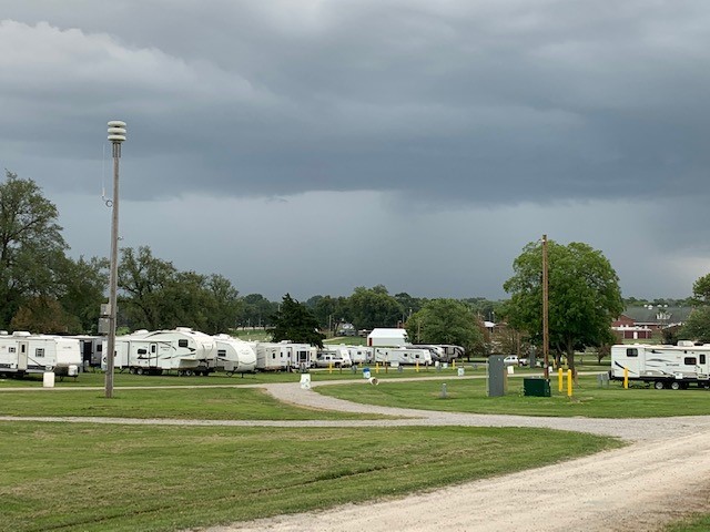 Stormy clouds over campers on the Missouri State Fairgrounds Campgrounds
