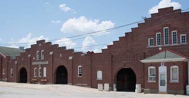 The exterior of the cattle barns