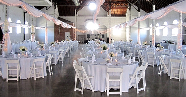 The interior of the Commercial Building decorated for a wedding