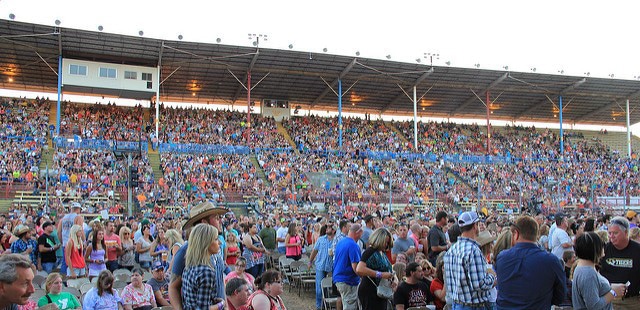 A large crowd of people attending a concert at the Grandstand