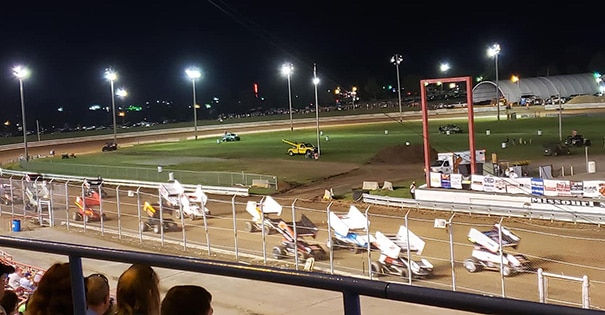 Winged sprint cars racing at the Grandstand