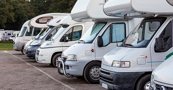 Travel camper vans lined up