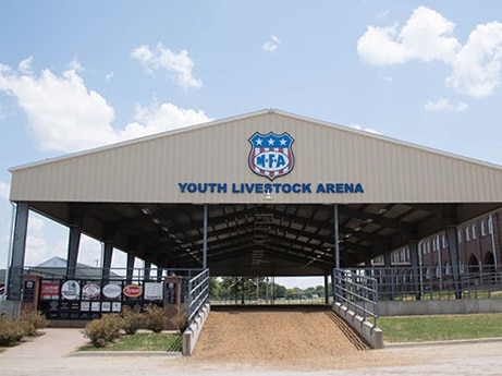 Exterior view of the MFA Youth Livestock Arena